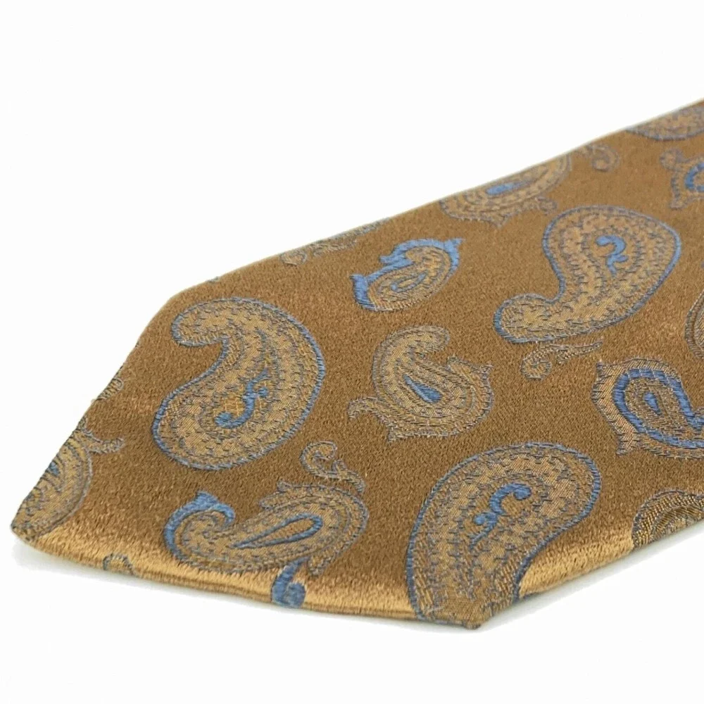 Altea Milano Light Copper Brown Blue Paisley 100% Silk Necktie Hand Made Italy